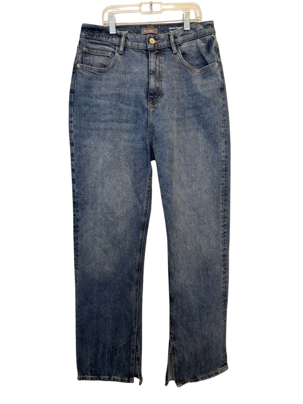DL1961 Emilie Straight Ultra High Rise Vintage Jeans Dark Oasis 28 Split Hem